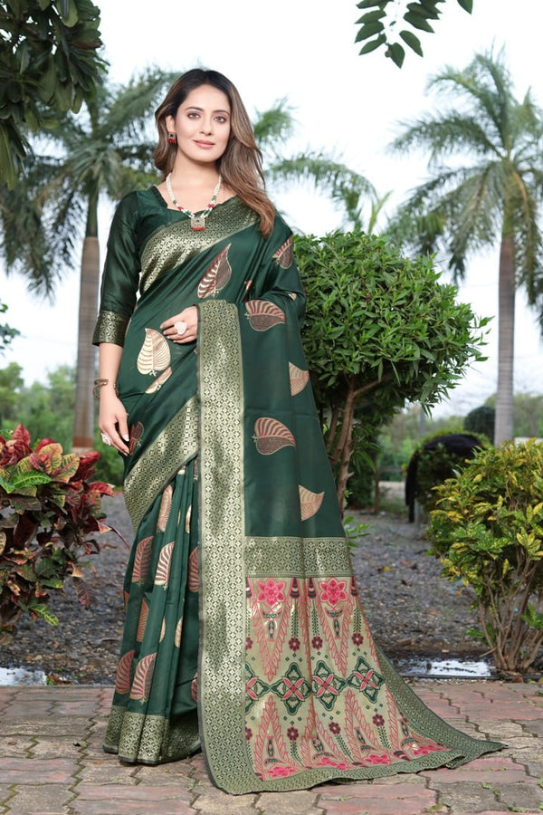 Green Jacquard Silk Saree | Ethnic Wear for Women