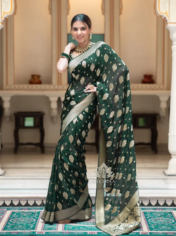 Green Jacquard Silk Saree | Traditional Wedding Wear