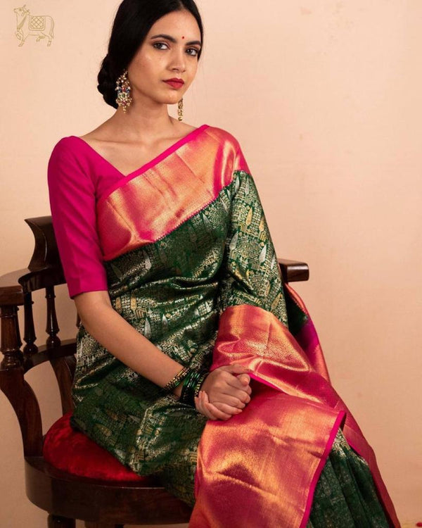 Green Jacquard Silk Saree | Traditional Wedding Wear