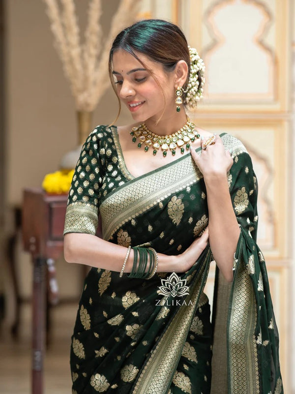 Green Jacquard Silk Saree | Traditional Wedding Wear