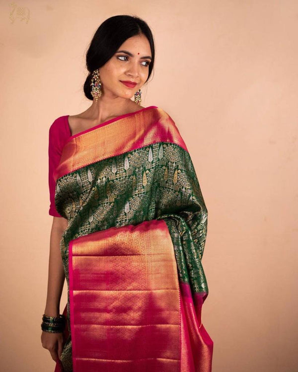 Green Jacquard Silk Saree | Traditional Wedding Wear