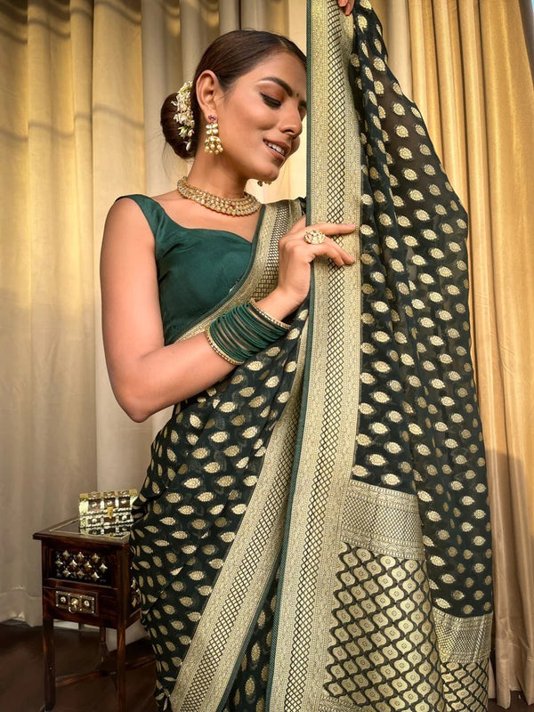 Green Jacquard Silk Saree | Wedding & Festive Wear