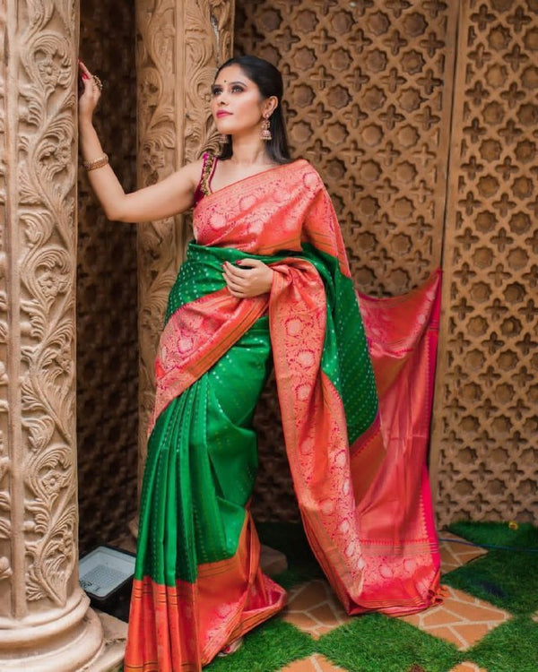 Green Kanjivaram Silk Saree | Traditional Zari Weave