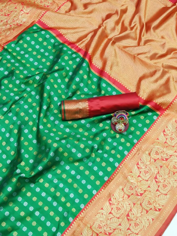 Green Kanjivaram Silk Saree | Traditional Zari Weave