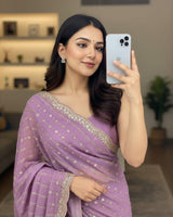 Green Lavender Georgette Sequence Work Saree with Embroidery Blouse | RD Radha