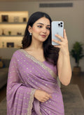 Green Lavender Georgette Sequence Work Saree with Embroidery Blouse | RD Radha