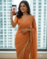 Green Orange Georgette Sequence Work Saree with Embroidery Blouse | RD Radha