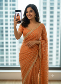 Green Orange Georgette Sequence Work Saree with Embroidery Blouse | RD Radha