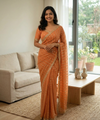 Green Orange Georgette Sequence Work Saree with Embroidery Blouse | RD Radha