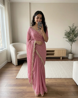 Green Pink Georgette Sequence Work Saree with Embroidery Blouse | RD Radha