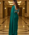Green Satin Bollywood Saree with Moti Work Designer Blouse | RD DIVISHA