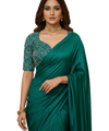 Green Satin Bollywood Saree with Moti Work Designer Blouse | RD DIVISHA