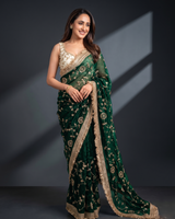 Green Space Satin Sequin Bits Work Saree for Party Wear | RD RAADO