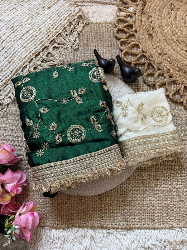 Green Space Satin Sequin Bits Work Saree for Party Wear | RD RAADO