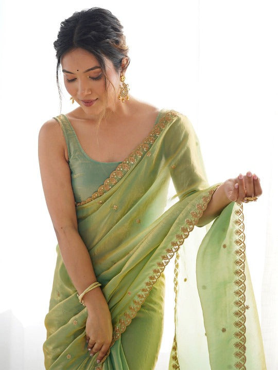 Green Space Silk Sequin Embroidery Saree for Party Wear | RD KAVYA