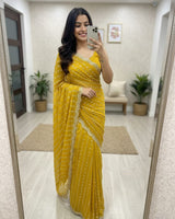 Green Yellow Georgette Sequence Work Saree with Embroidery Blouse | RD Radha