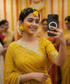 Green Yellow Georgette Sequence Work Saree with Embroidery Blouse | RD Radha