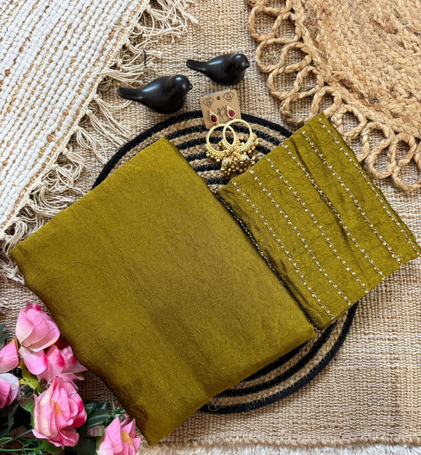 Green Yellow Rangoli Crush Saree with Sequin Bits Blouse | RD VIAANA detail view