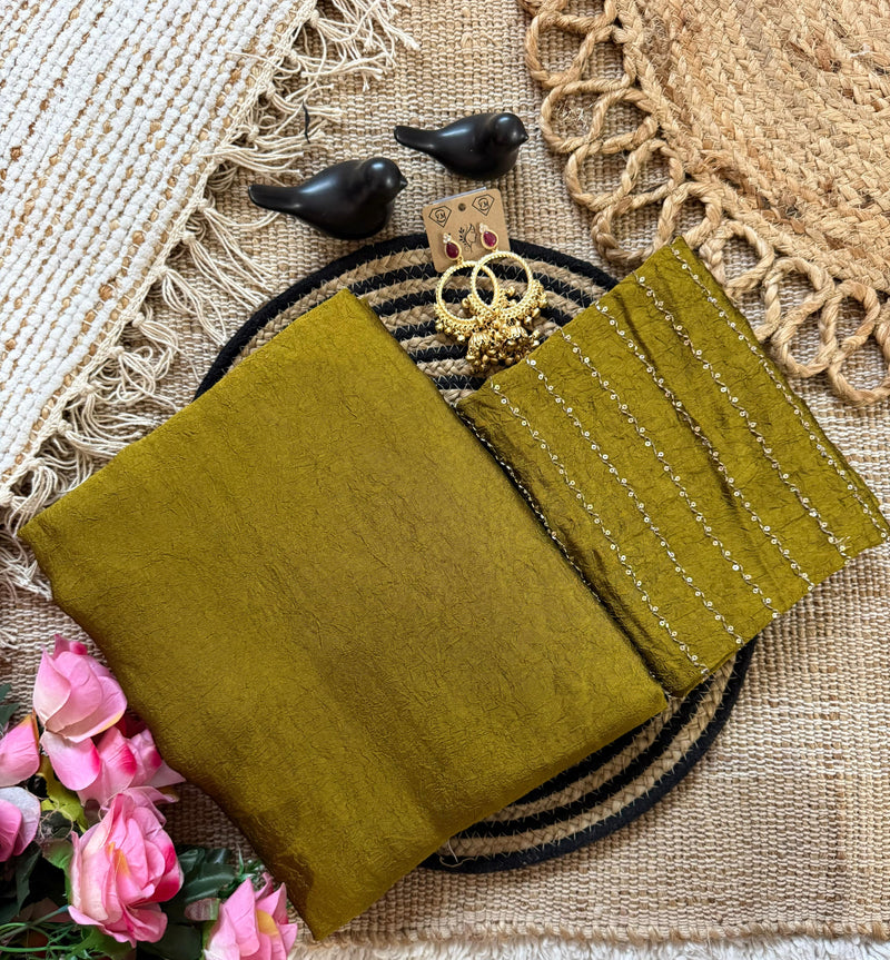 Green Yellow Rangoli Crush Saree with Sequin Bits Blouse | RD VIAANA