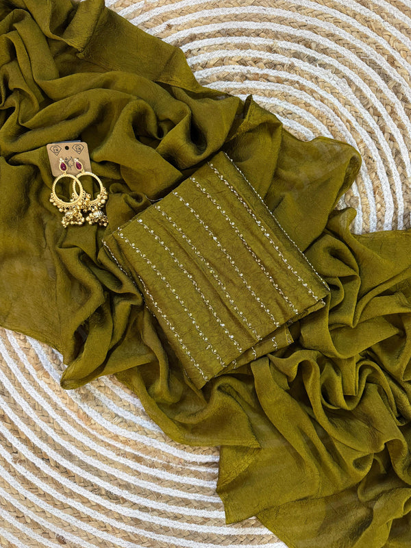 Green Yellow Rangoli Crush Saree with Sequin Bits Blouse | RD VIAANA