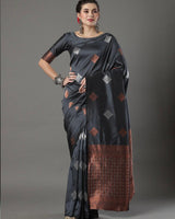 Grey Banarasi Silk Saree | Traditional Zari Weave