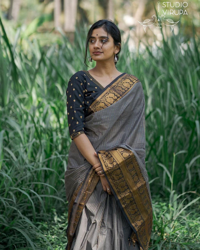 Grey Banarasi Silk Saree | Traditional Zari Weave