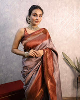 Grey Banarasi Silk Saree | Traditional Zari Weave