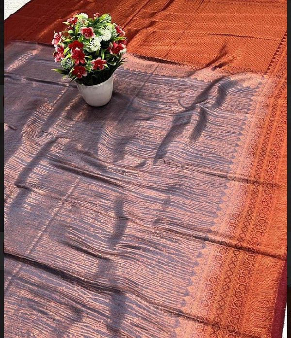 Grey Banarasi Silk Saree | Traditional Zari Weave