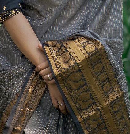 Grey Banarasi Silk Saree | Traditional Zari Weave
