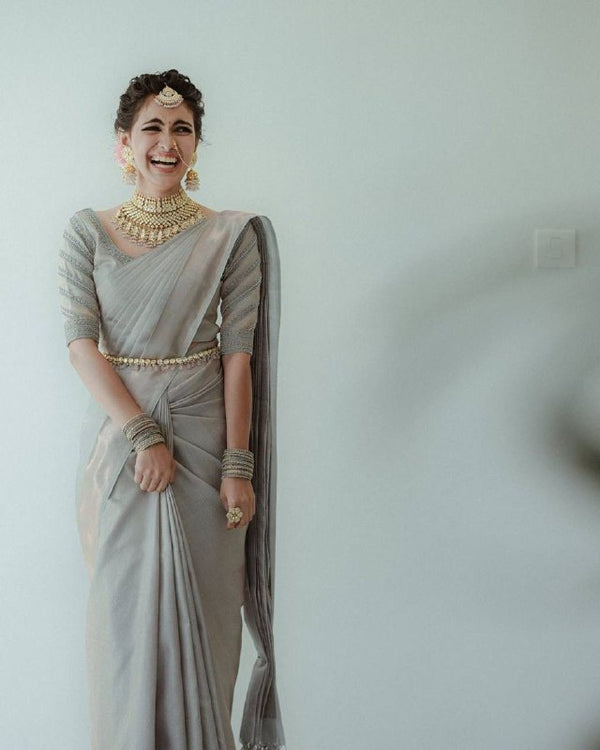 Grey Banarasi Silk Saree | Wedding & Reception Wear