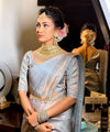 Grey Banarasi Silk Saree | Wedding & Reception Wear