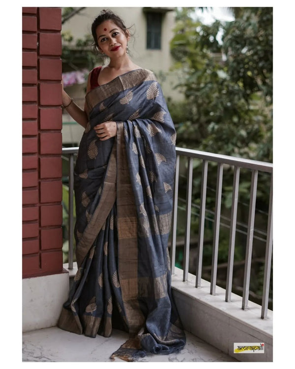 Grey Cotton Saree | Festival & Ceremony Wear detail view