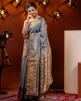 Grey Jacquard Silk Saree | Festival & Ceremony Wear