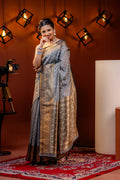 Grey Jacquard Silk Saree | Festival & Ceremony Wear