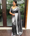 Grey Jacquard Silk Saree | Festive & Party Wear