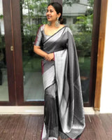 Grey Jacquard Silk Saree | Festive & Party Wear