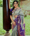 Grey Jacquard Silk Saree | Festive & Party Wear