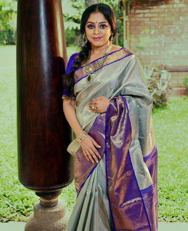 Grey Jacquard Silk Saree | Festive & Party Wear