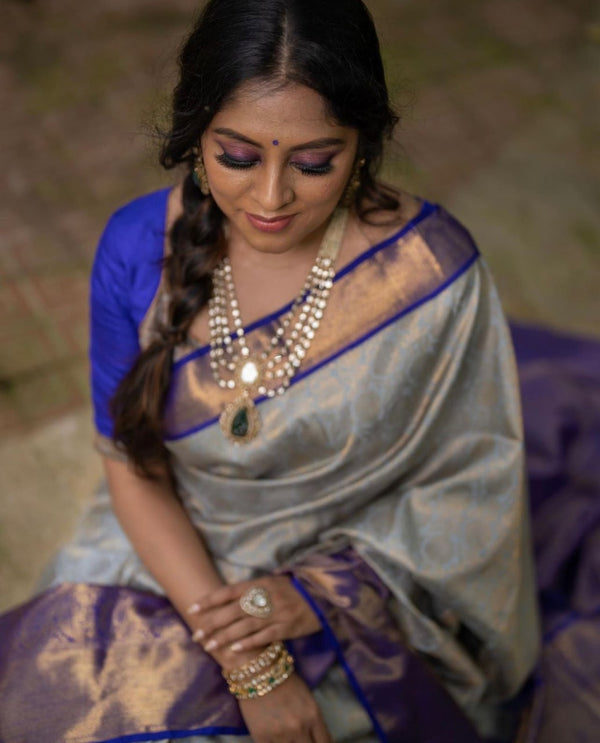 Grey Jacquard Silk Saree | Festive & Party Wear