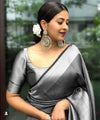 Grey Jacquard Silk Saree | Festive & Party Wear
