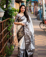 Grey Jacquard Silk Saree | Rich Zari Border Saree