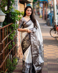 Grey Jacquard Silk Saree | Rich Zari Border Saree