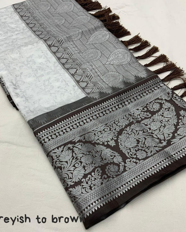 Grey Jacquard Silk Saree | Rich Zari Border Saree