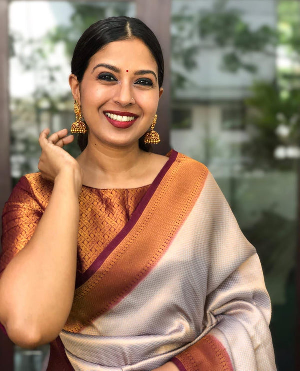 Grey Kanjivaram Silk Saree | Wedding & Festive Wear
