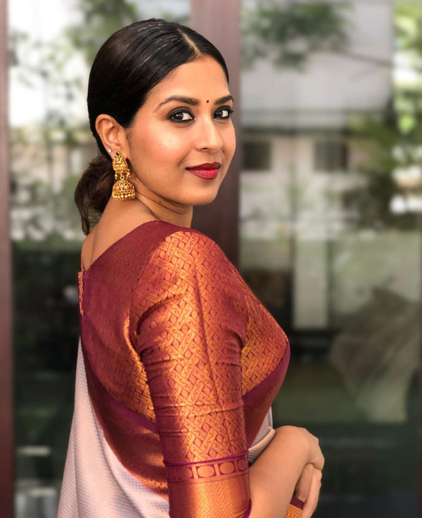 Grey Kanjivaram Silk Saree | Wedding & Festive Wear