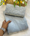 Grey Satin Bollywood Saree with Moti Work Designer Blouse | RD DIVISHA