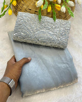 Grey Satin Bollywood Saree with Moti Work Designer Blouse | RD DIVISHA