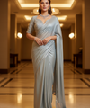 Grey Satin Bollywood Saree with Moti Work Designer Blouse | RD DIVISHA