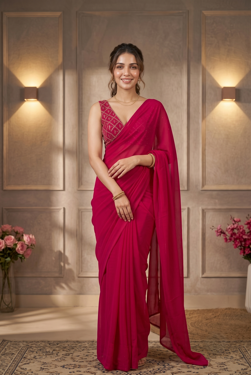 Hot Pink Bollywood Designer Saree | Party & Festive Wear
