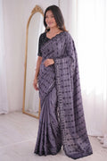 Lavendar Mirror Work Saree with Floral Embroidery Border | RD HEMANI